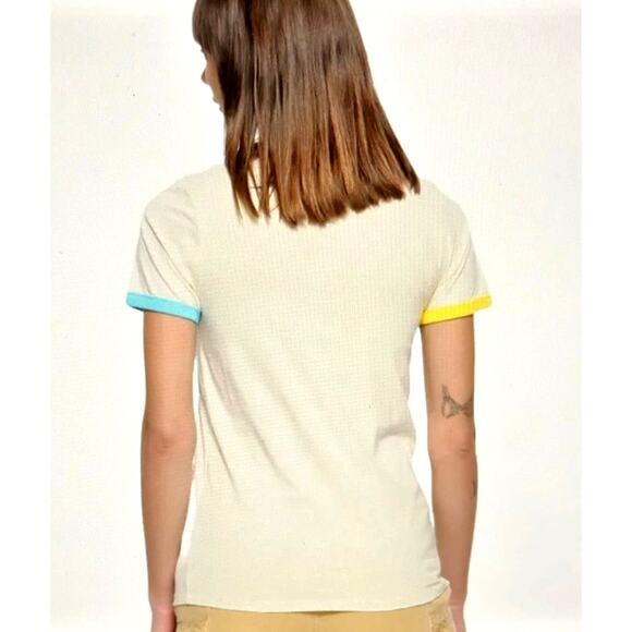 Friends Rainbow T-shirt Beige with Multicolor Neck and Cuffs M - Picture 3 of 8